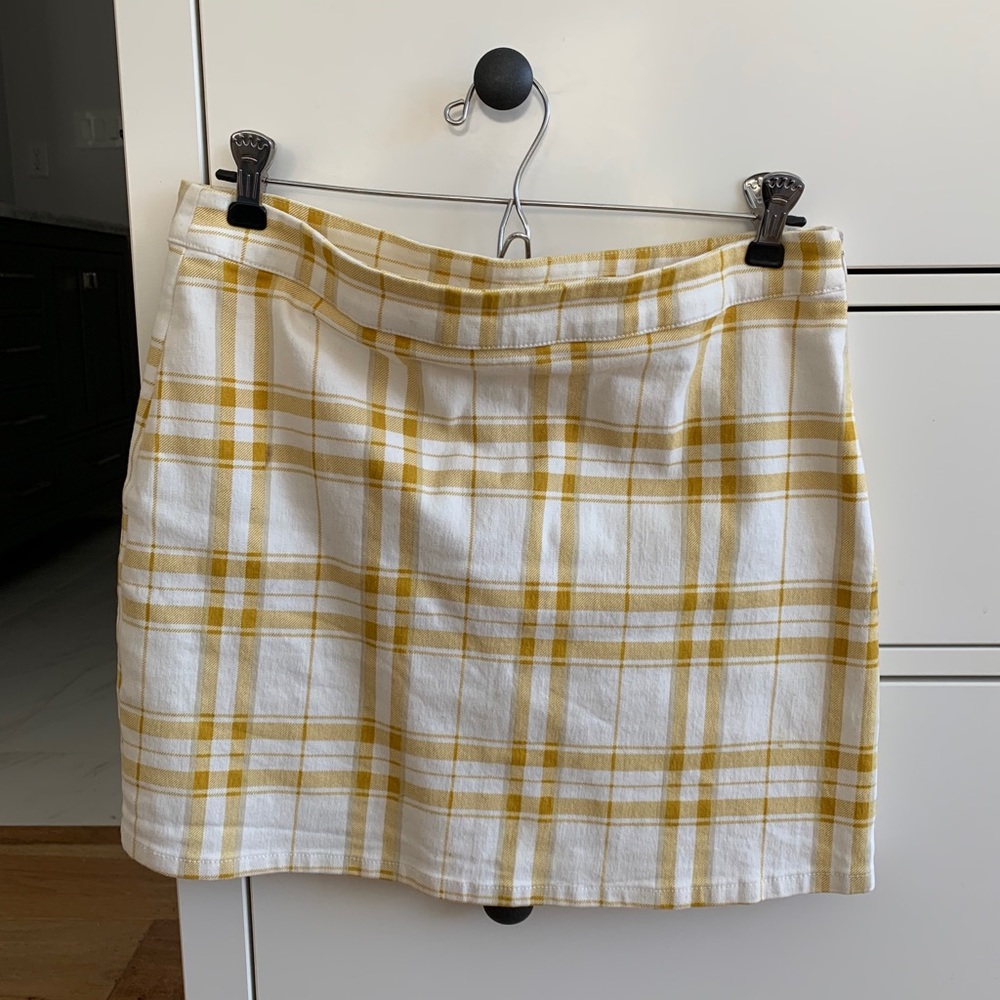 Yellow & White Plaid Mini Skirt